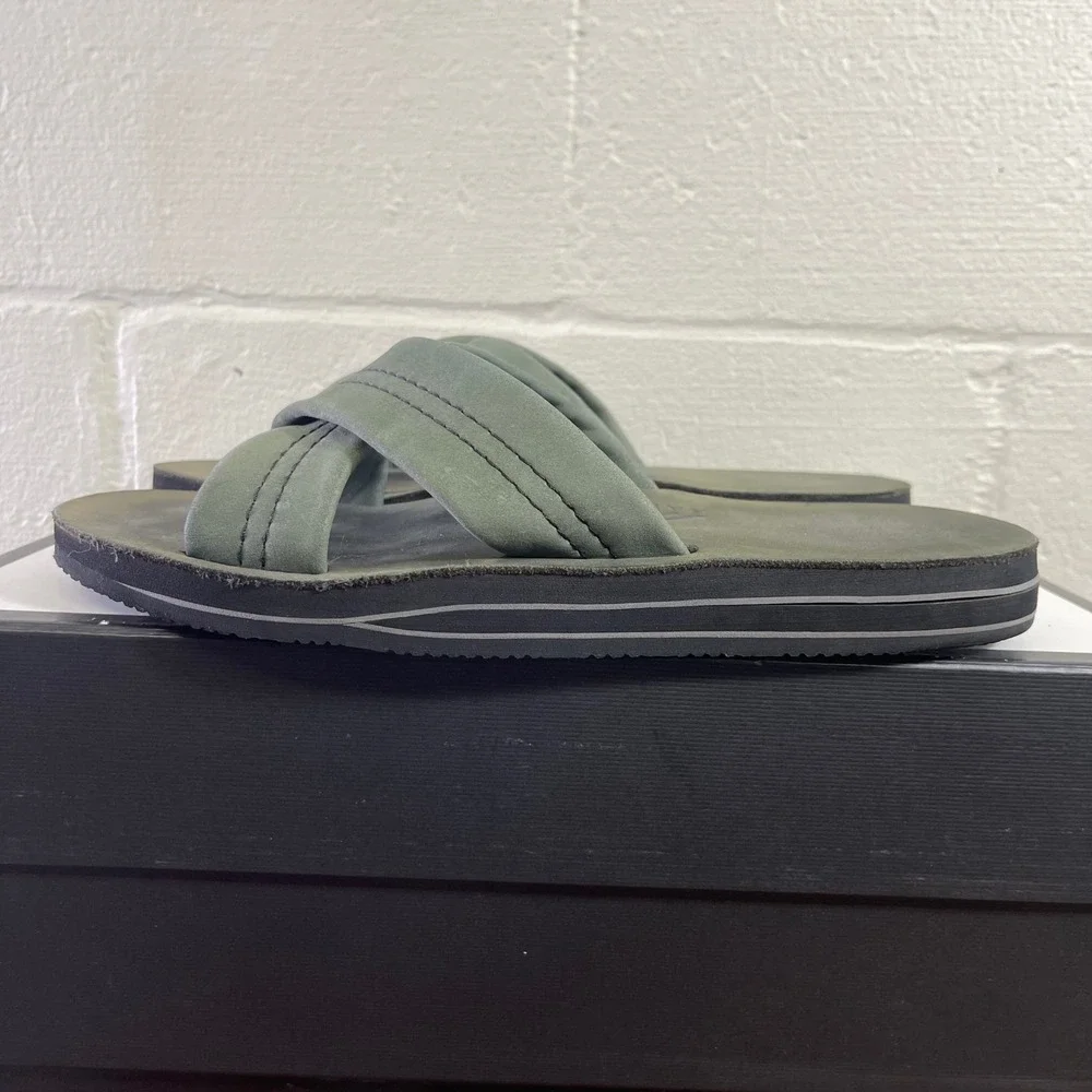 Rainbow Men's Sandals Crisscross Sage Green Leather Slide Slip On Size 10